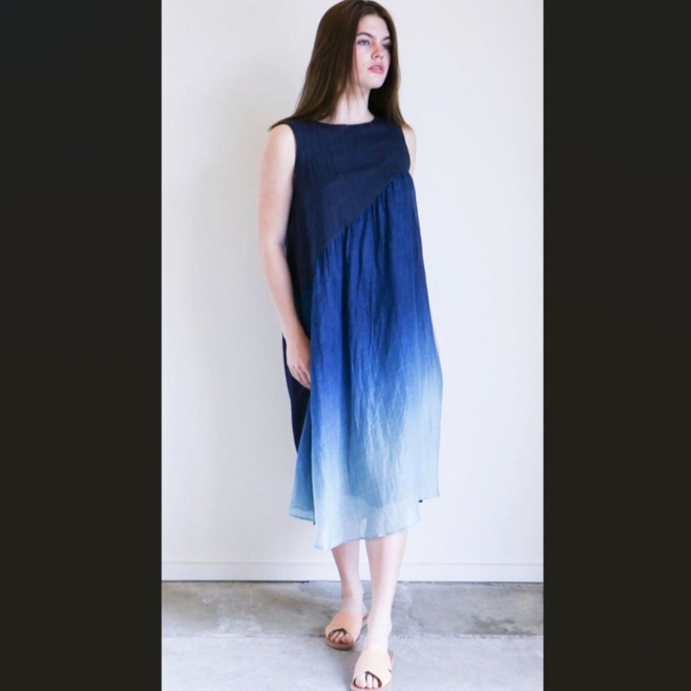 Pas De Calais ombre indigo silk linen dress size 36
